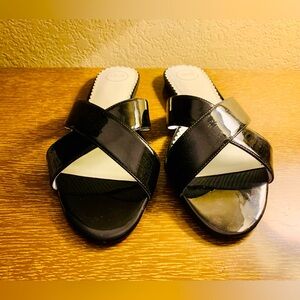 Worn Once | Like New Black Patent Leather Crisscross Sandals